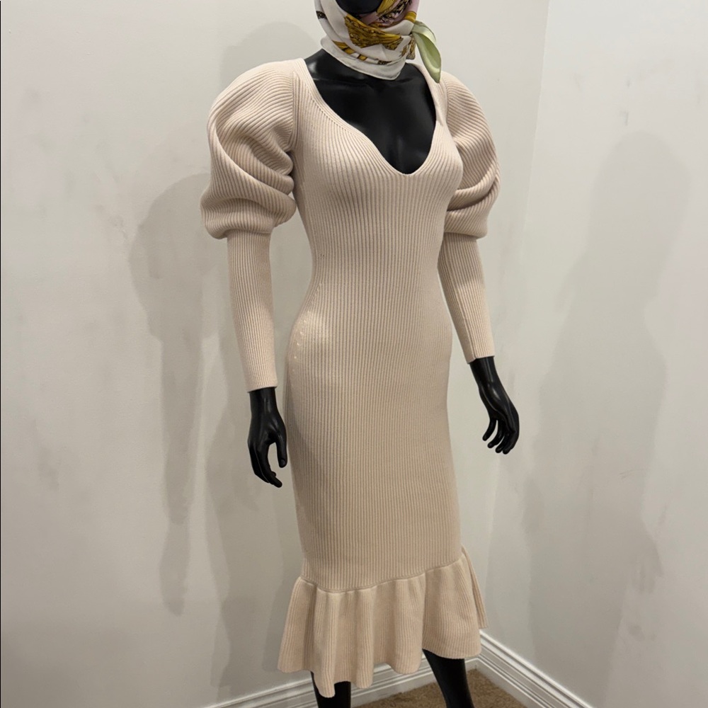 NEW Khaite Carolyn Bessette Style Sculptural Wool Knit Dress XS Bergdorf Goodman - Picture 9 of 16
